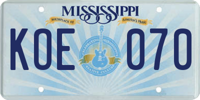 MS license plate KOE070