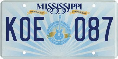 MS license plate KOE087