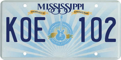 MS license plate KOE102