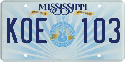 MS license plate KOE103
