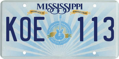 MS license plate KOE113