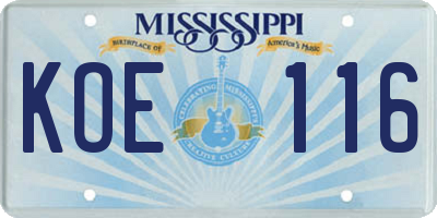 MS license plate KOE116