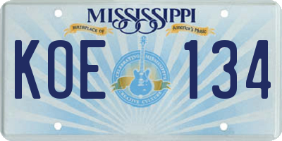 MS license plate KOE134