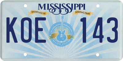 MS license plate KOE143