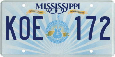 MS license plate KOE172