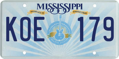 MS license plate KOE179