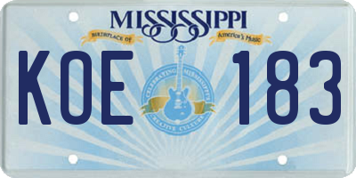 MS license plate KOE183