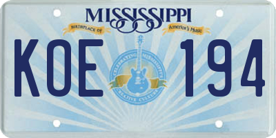 MS license plate KOE194