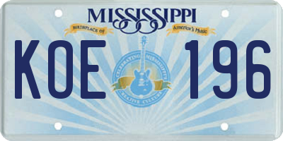 MS license plate KOE196