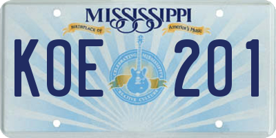 MS license plate KOE201