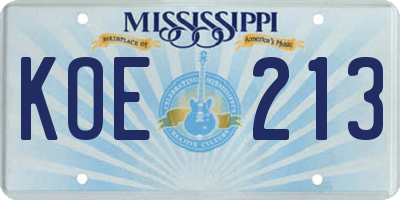 MS license plate KOE213