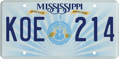 MS license plate KOE214
