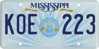 MS license plate KOE223
