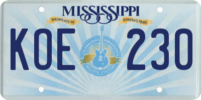 MS license plate KOE230