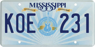 MS license plate KOE231