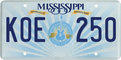 MS license plate KOE250