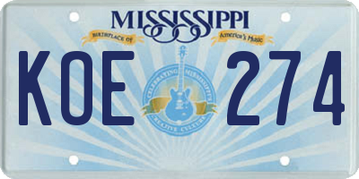 MS license plate KOE274
