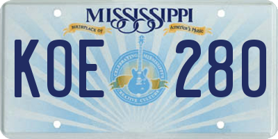 MS license plate KOE280