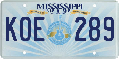 MS license plate KOE289