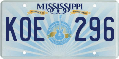 MS license plate KOE296
