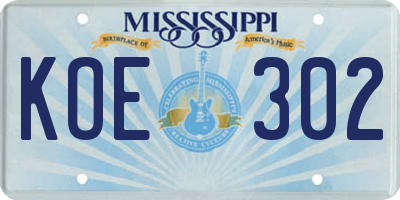 MS license plate KOE302