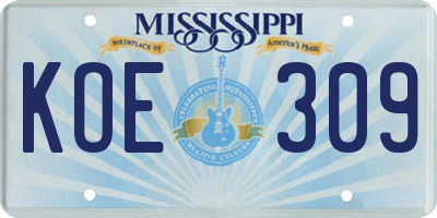 MS license plate KOE309