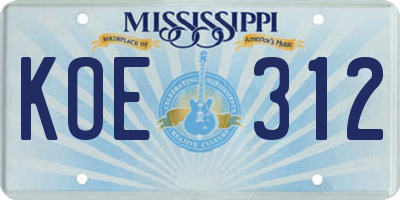 MS license plate KOE312