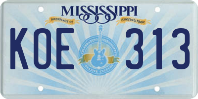 MS license plate KOE313