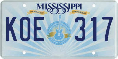 MS license plate KOE317