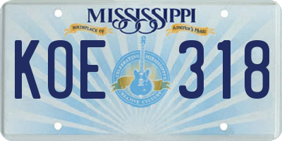 MS license plate KOE318