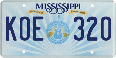 MS license plate KOE320