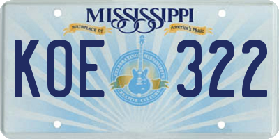 MS license plate KOE322