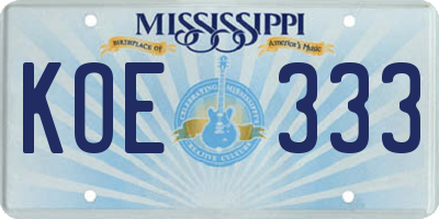 MS license plate KOE333