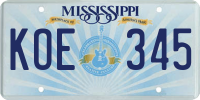 MS license plate KOE345
