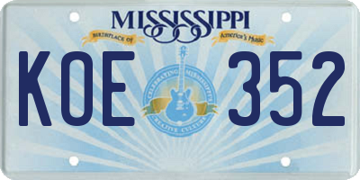 MS license plate KOE352