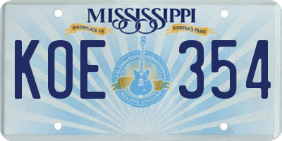 MS license plate KOE354