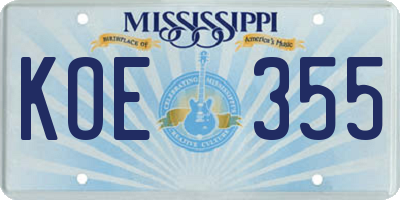 MS license plate KOE355