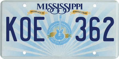 MS license plate KOE362