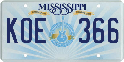 MS license plate KOE366