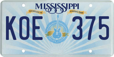 MS license plate KOE375