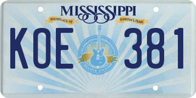 MS license plate KOE381