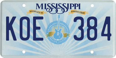 MS license plate KOE384