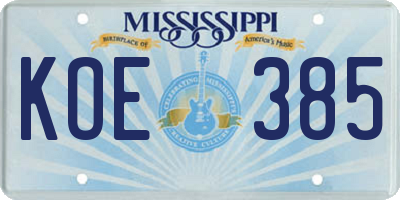 MS license plate KOE385