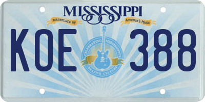 MS license plate KOE388