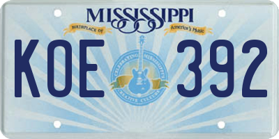 MS license plate KOE392