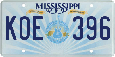 MS license plate KOE396
