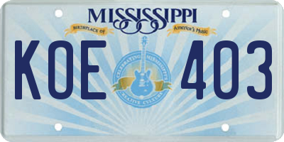 MS license plate KOE403