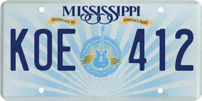 MS license plate KOE412