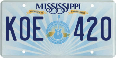 MS license plate KOE420
