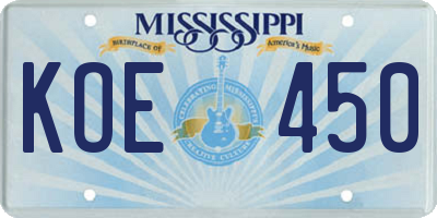 MS license plate KOE450